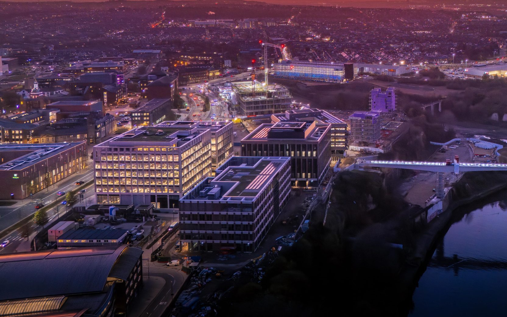Sunderland skyline under a glorious and colourful sunset.